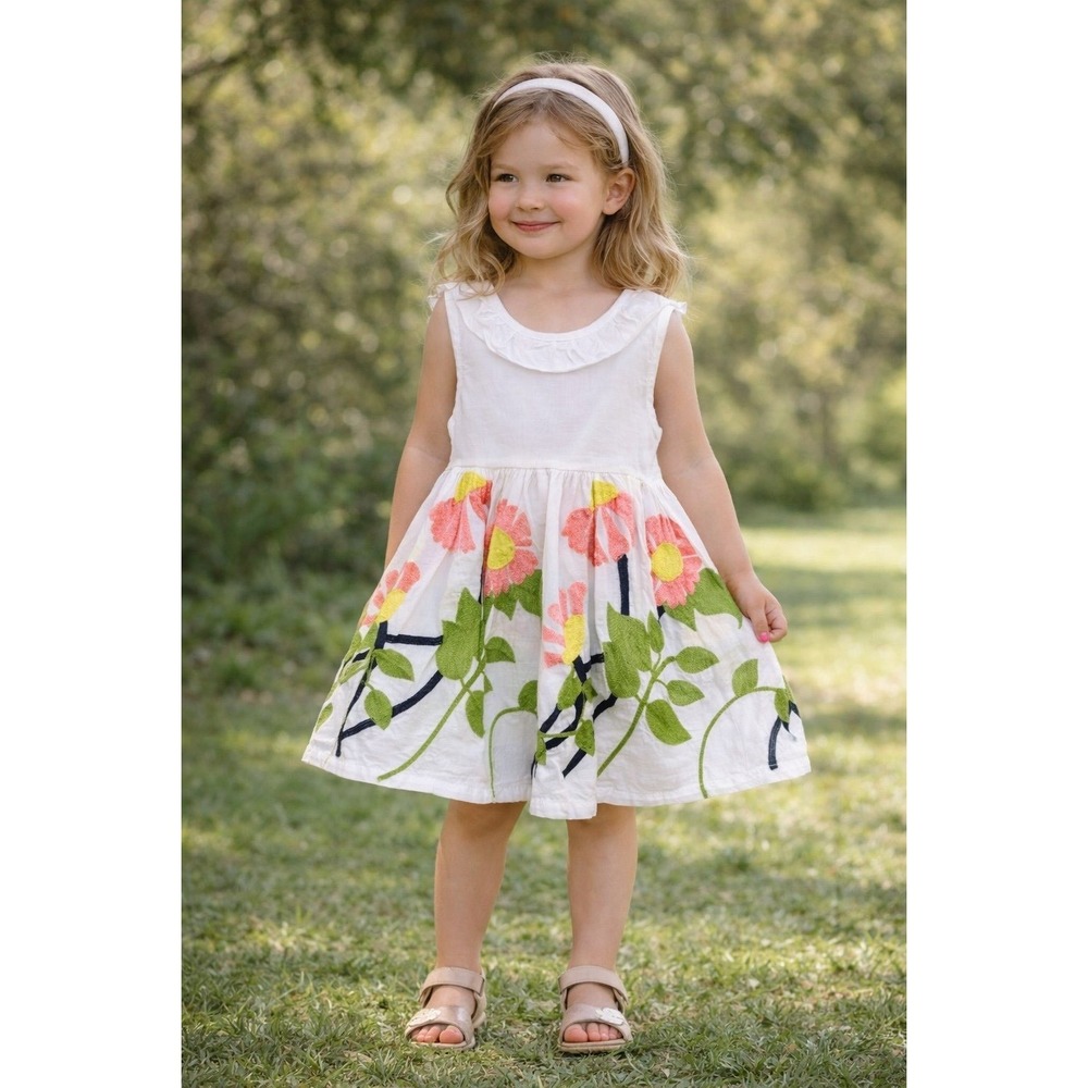Hurave Toddler Girls White Floral‎ Embroidered Dress Size 2–3